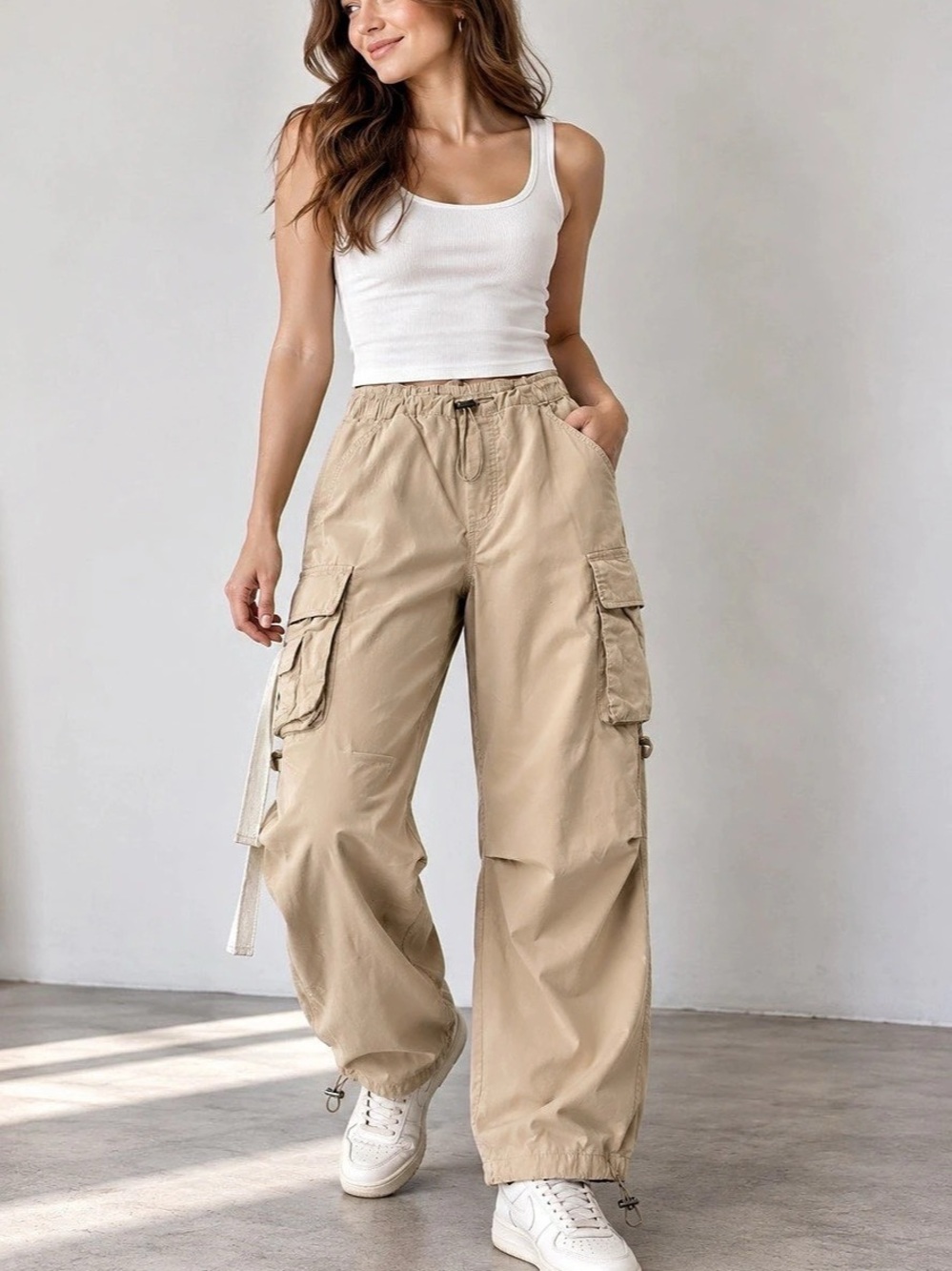 Easel Women's Beige Cargo Jogger Pants Like New